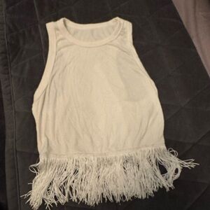 White Fringe Sleeveless Top